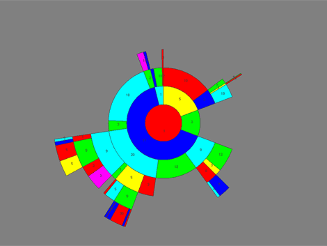 iSunBurst, radial space-filling visualization of a weighted tree